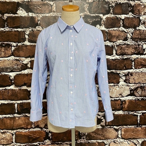 1901 Tops - 1901 Blue Shirt Top Button Up Stripes Pink Polka Dots Size Small